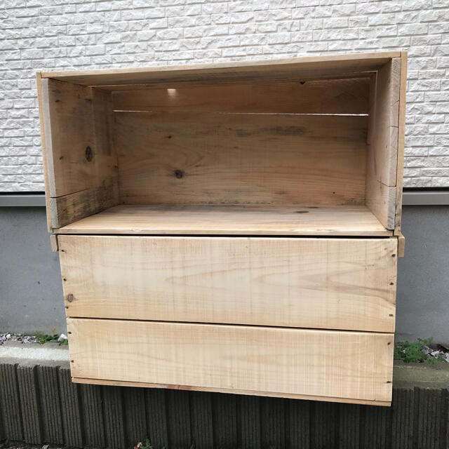リンゴ箱 やすりがけ加工 2箱セット 木箱 ウッドボックス - 棚