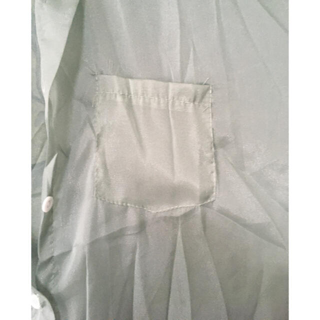 春夏　シアーシャツ　韓国　ブラウス　シースルー　2XLサイズ　グリーン レディースのトップス(シャツ/ブラウス(長袖/七分))の商品写真
