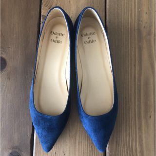 オデットエオディール(Odette e Odile)の【未使用】ポインテッドフラットパンプス　ネイビー　23.5cm(ハイヒール/パンプス)