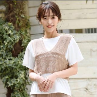 シマムラ(しまむら)のしまむら　透かし編み　リボン　2way ニット　ビスチェ　ベスト　白　GU(Tシャツ(半袖/袖なし))