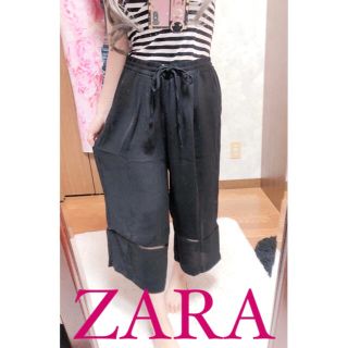 ザラ(ZARA)の3450.ZARA 夏用 コットン ワイドパンツ ブラック(カジュアルパンツ)