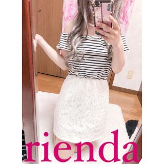 リエンダ(rienda)の3454.rienda ボーダー×レーススカート オフショルダー ワンピース(ミニワンピース)