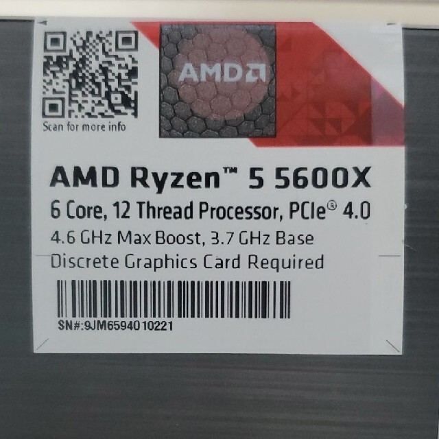 新品未使用 AMD RYZEN 5600X