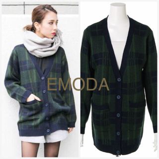 エモダ(EMODA)のEMODAグリーンチェックニットカーデ(カーディガン)