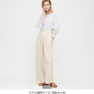 ユニクロ(UNIQLO)のUNIQLO ベルテッドリネンレーヨンワイドパンツ(カジュアルパンツ)