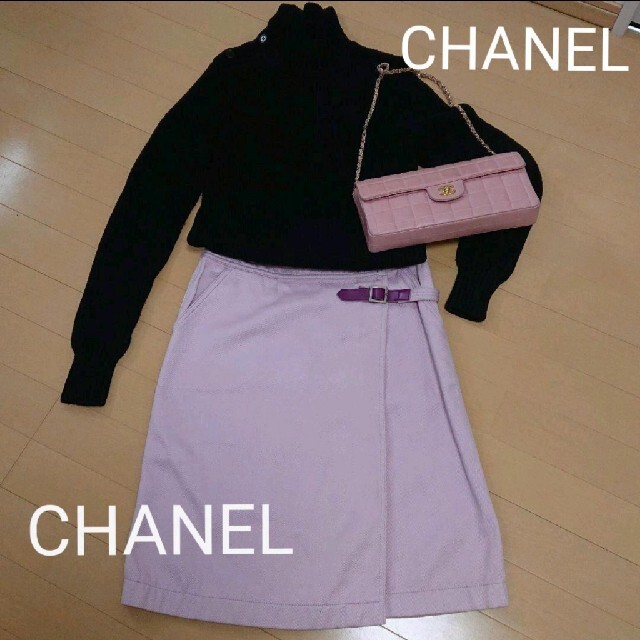 美品★正規品 CHANEL シャネル P01497 ヴィンテージ ココマーク 金釦付 リネン100％ 裏地シルク100％ ひざ丈 ラップスカート ホワイト 38