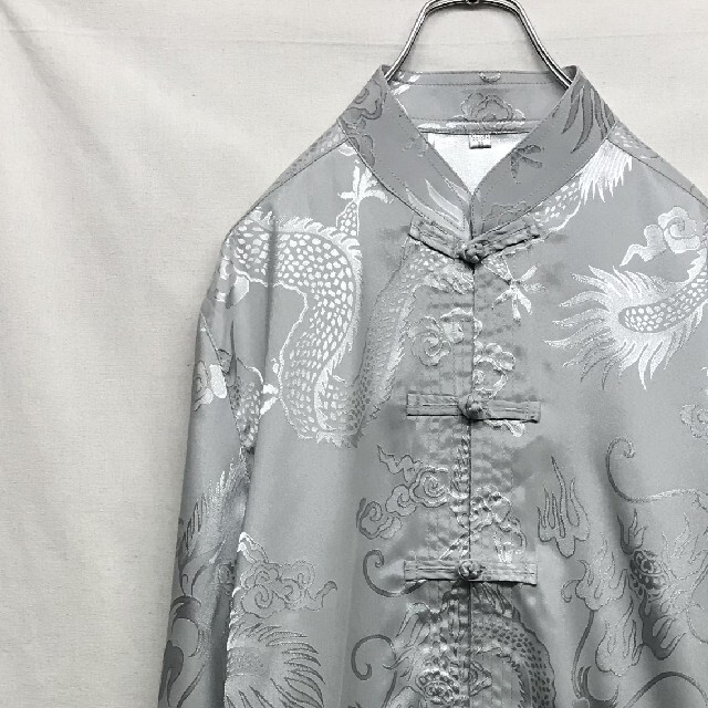 チャイナシャツ silver gray dragon メンズのトップス(シャツ)の商品写真