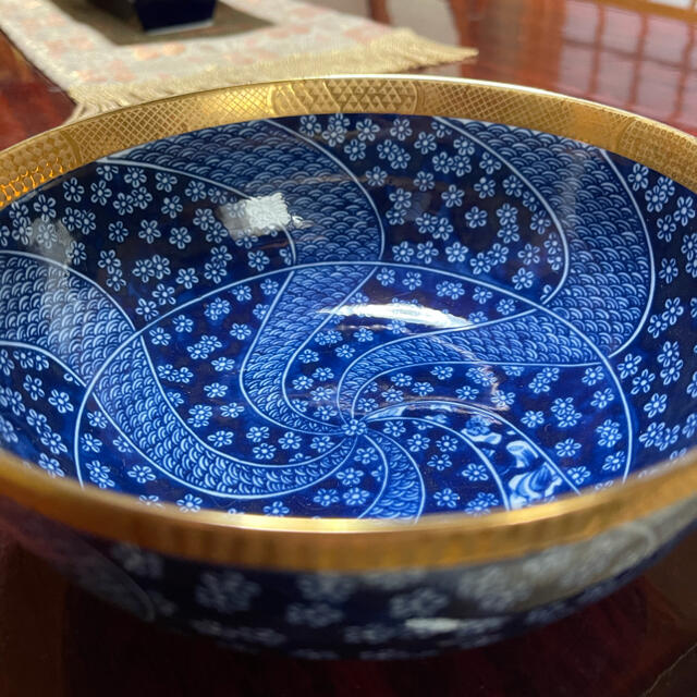 庫山窯 庫山焼 青い深皿 菓子鉢 深鉢 青華緑彩 美濃焼き