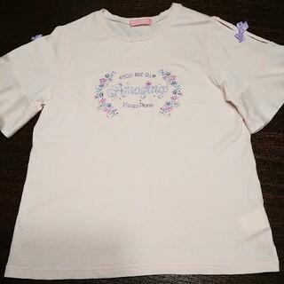 メゾピアノジュニア(mezzo piano junior)のメゾピアノ160花刺繍Tシャツ ピンク(Tシャツ/カットソー)