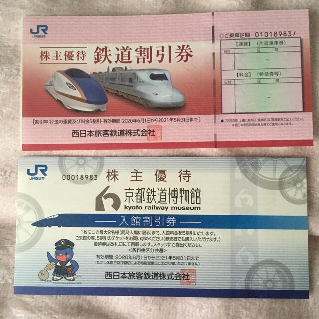 JR西日本鉄道割引券5枚、京都鉄道博物館入館割引券、JR西日本株式優待