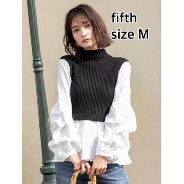 fifth(フィフス)の⑨⓪②fifth ボリュームスリーブドッキング ニット sizeM レディースのトップス(シャツ/ブラウス(長袖/七分))の商品写真