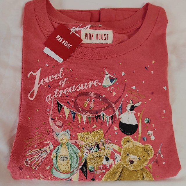 PINK HOUSE(ピンクハウス)の【新品未使用】ピンクハウス テディベアプリント 赤ベース 半袖 レディースのトップス(Tシャツ(半袖/袖なし))の商品写真