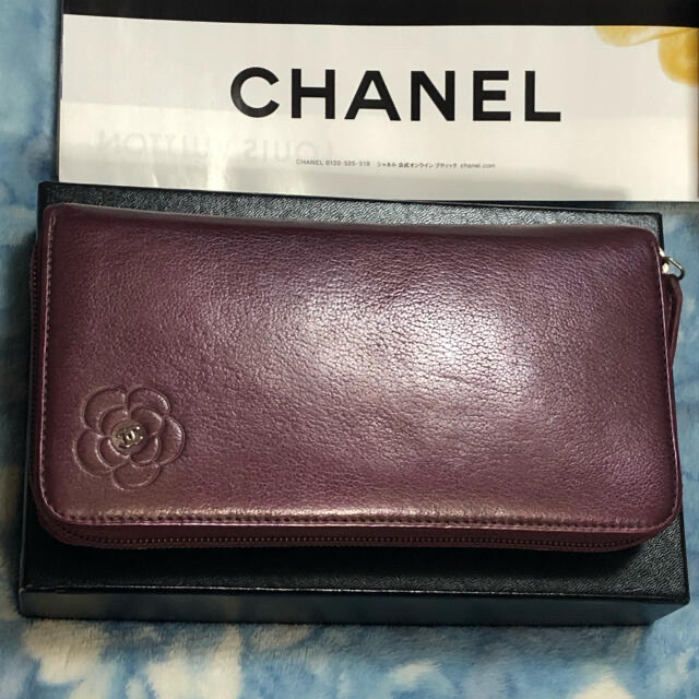 美品　CHANEL長財布カメリア　ココマーク　ラウンドファスナー)