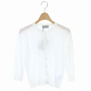 ジョンスメドレー(JOHN SMEDLEY)のジョンスメドレー コットンニットカーディガン 長袖 九分袖 丸首 XS 白(カーディガン)