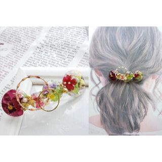 レジン　ドライフラワー　押し花ヘアーアクセサリー　ヘアーバレッタ(ヘアアクセサリー)