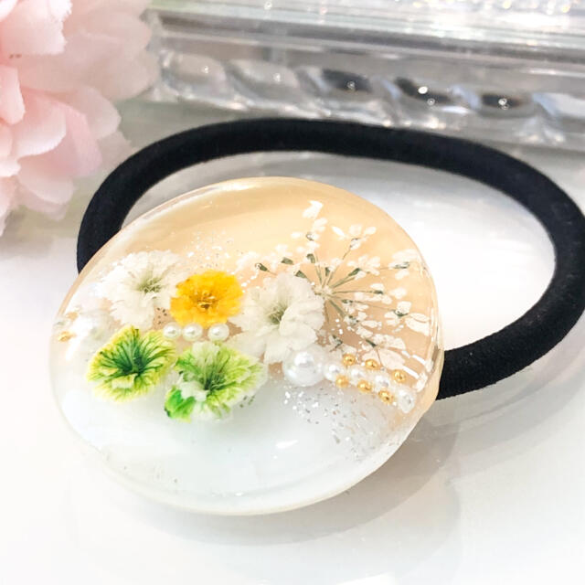 最安挑戦! ハンドメイド レジン ヘアゴム キラキラ かすみ草 イエロー nascd.edu.bd
