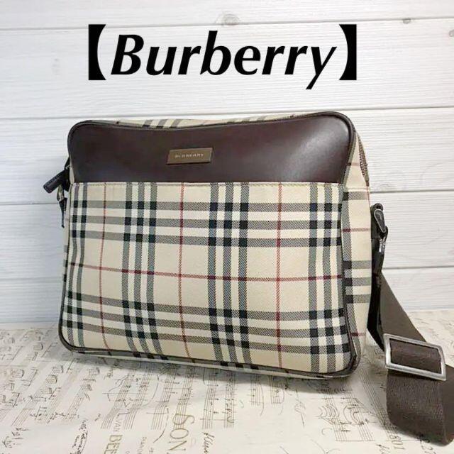 Burberry】横長箱型 ショルダーバッグ ノバチェック ロゴプレート Burberry】横長箱型 ショルダーバッグ ノバチェック ロゴプレート