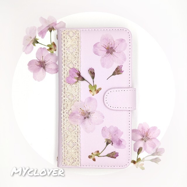 ハンドメイド　桜押し花　スマホケース　手帳型　人気　iPhone　Android