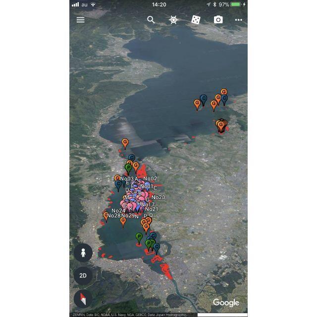 スマホ・モバイル用　GoogleEarth琵琶湖簡易マップ（南湖・北湖）