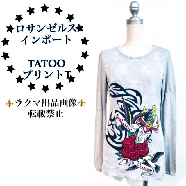 ♛スパンコール付き♛TATOOプリント♛Tシャツ♛ロック♛カジュアル♛エモ系