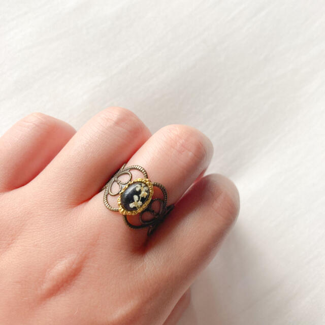 Lochie(ロキエ)の୨୧ Vintage rétro black flower lace ring ハンドメイドのアクセサリー(リング)の商品写真