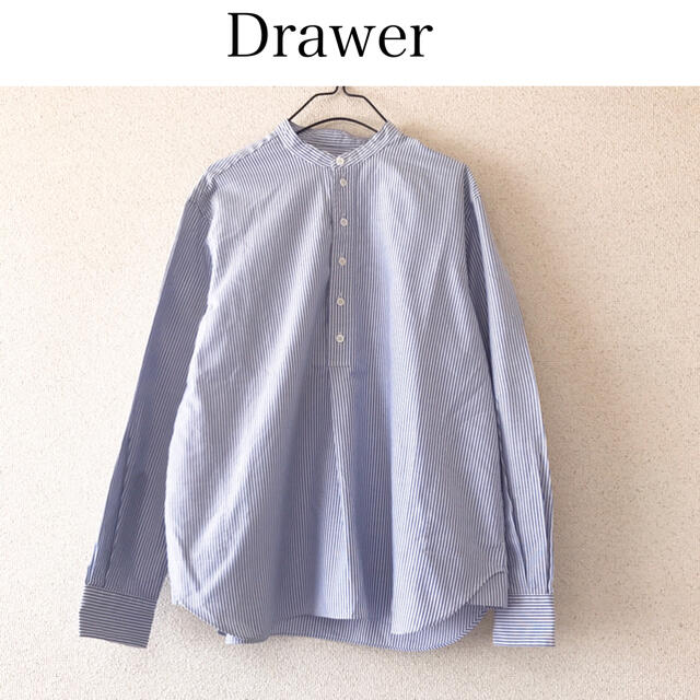 Drawer(ドゥロワー)のドゥロワー　コットンノーカラーシャツ　ストライプ レディースのトップス(シャツ/ブラウス(長袖/七分))の商品写真