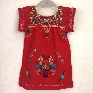 新品　90cm～女の子用　手刺繍　刺繍ワンピース エスニック雑貨　メキシコ雑貨(ワンピース)