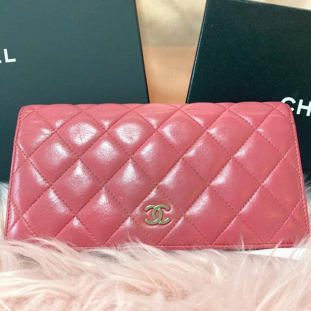 美品 シャネル 長財布 ラムスキン シャネルマトラッセ マトラッセ ココ