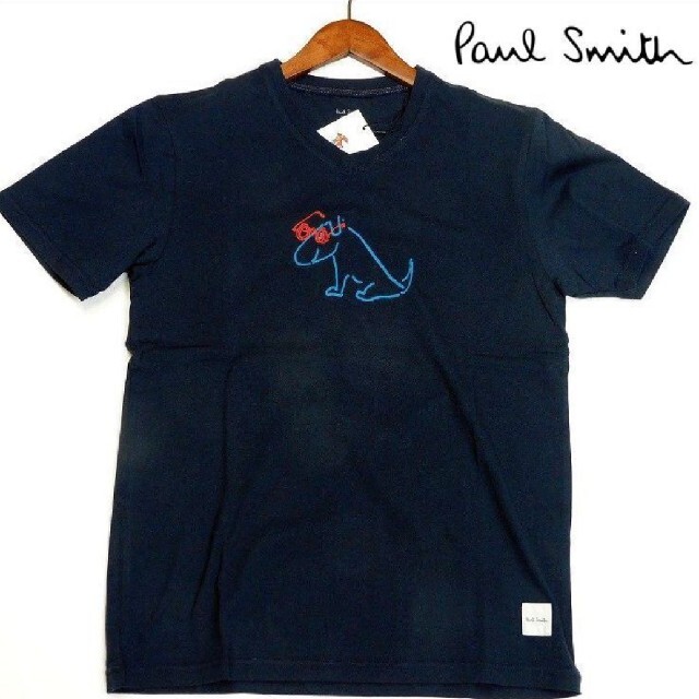 新品 Paul Smith ポールスミス 紺 DOGプリント Vネック Tシャツ