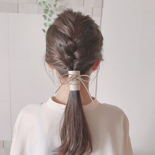 Lサイズ 本革＆紐ヘアアクセサリー(ヘアアクセサリー)