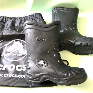 クロックス(crocs)のクロックスCROCS長靴レインブーツ22cm-23cmW6-7黒収納バック付き(レインブーツ/長靴)