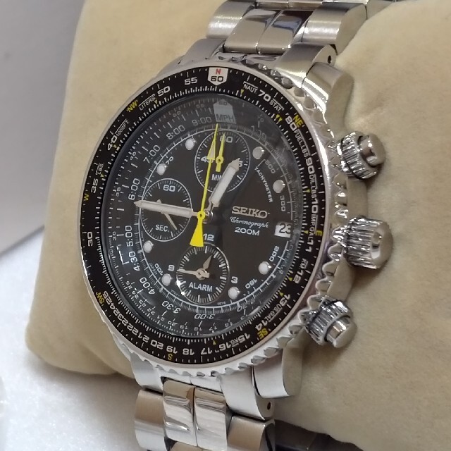 稼働品!【SEIKO】セイコー パイロット クロノ 7T62-0EB0 ブラック