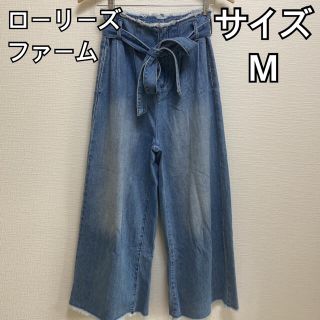 ローリーズファーム(LOWRYS FARM)のLOWRYSFARM　ワイドパンツ　ハイウェスト　ベルト　リボン　切りっぱなし風(デニム/ジーンズ)