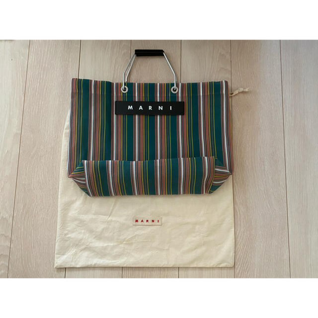 MARNI マルニフラワーカフェストライプバッグ グリーン