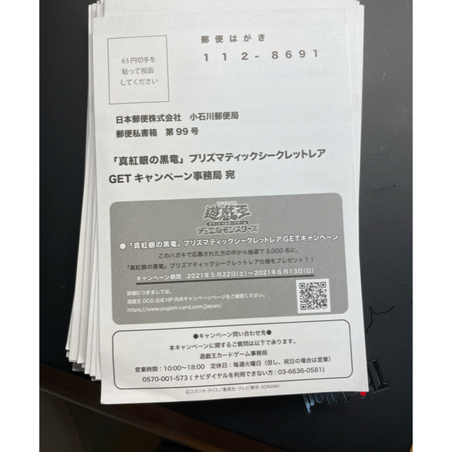 遊戯王　レッドアイズ　真紅眼の黒竜　プリズマティック　応募ハガキ　50枚