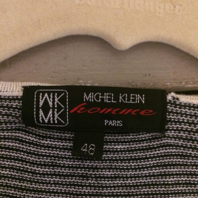 MK MICHEL KLEIN homme(エムケーミッシェルクランオム)の【ＭＫミッシェルクランオム】サマーセーター　白×黒ボーダー メンズのトップス(ニット/セーター)の商品写真