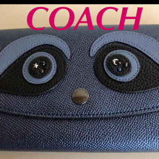 コーチ(COACH)のコーチ　長財布　アライグマ？　メタリックネイビー(財布)