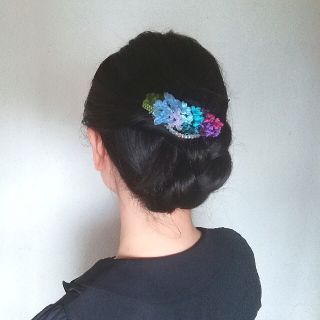 ラッピング無料☆紫陽花のヘアクリップ グラデーション バレッタ リボンフラワー(ヘアアクセサリー)