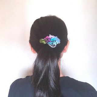 ラッピング無料☆紫陽花のヘアゴム グラデーション リボンフラワー(ヘアアクセサリー)