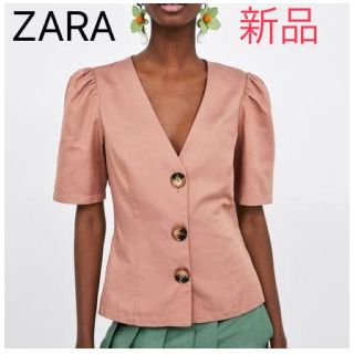 ザラ(ZARA)の新品 未使用 ZARA フロントボタンシャツ くすみピンク Lサイズ(シャツ)