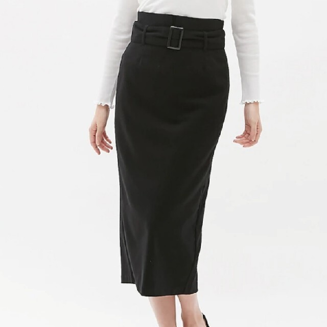 GU(ジーユー)の新品　GU　ジーユー　ベルト付ハイウエストタイトスカート　S　ブラック　黒 レディースのスカート(ロングスカート)の商品写真