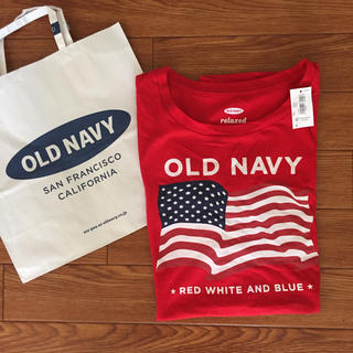 オールドネイビー(Old Navy)の新品OLDNAVYフラッグロゴＴ星条旗ＴシャツS赤(Tシャツ(半袖/袖なし))