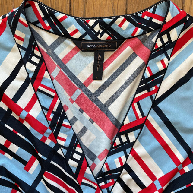 2〜3回着用】BCBGMAXAZRIA 半袖チェック柄膝丈ワンピース(M)-