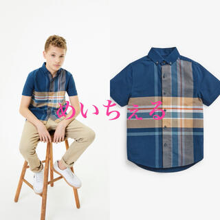 ネクスト(NEXT)の【新品】next ブルー 半袖チェックシャツ（オールド）(Tシャツ/カットソー)