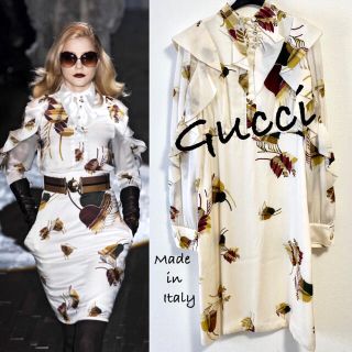 グッチ(Gucci)の07.08.AW■国内美品■グッチ ワンピース シルク100%・花柄 スズラン(ひざ丈ワンピース)