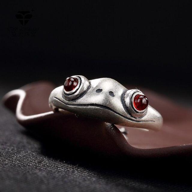 赤目 カエル 蛙 指輪 シルバー リング フリーサイズ 調整可能 男女 兼用 メンズのアクセサリー(リング(指輪))の商品写真