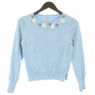 トッカ(TOCCA)のトッカ ニット カットソー 長袖 プルオーバー 花柄 ビジュー XS 水色(ニット/セーター)