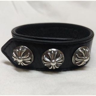 クロムハーツ(Chrome Hearts)の【クロムハーツ】3ボタン★CH★クロスボール レザー ブレス バングル美品(ブレスレット)