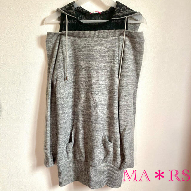 MA＊RS(マーズ)の【美品／最終値下】MA*RS オフショルニットパーカーワンピ¥2800→ レディースのワンピース(ミニワンピース)の商品写真