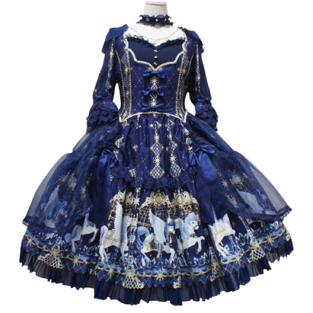 Angelic Pretty(アンジェリックプリティー)のCrystal Dream Carnival dressセット　紺　 レディースのフォーマル/ドレス(ミディアムドレス)の商品写真